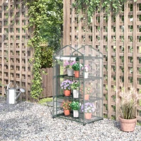 Outsunny Serre de jardin avec étagères 3 niveaux, serre de balcon, bâche renforcée PVC, châssis en acier, porte zippée enroulable, pour légumes plantes fleurs, 69 x 49 x 125 cm, transparent(m-2)