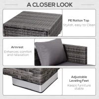 Outsunny 3PC Rattan Garden Furniture Storage Sofa Set 4 Seater Wicker Coffee Table Conservatory Sun Lounger Reclining Set Outdoor Weave with Cushion Grey(m-7)