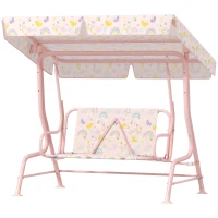 AIYAPLAY Baloiço de Jardim para Crianças com 2 Lugares Toldo Ajustável Cinto de Segurança e Desenho de Borboletas 112x75x120 cm Rosa(m-11)