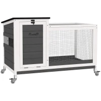 PawHut Coelheira de Madeira com Rodas Gaiola para Coelhos com Teto Asfaltico e Bandeja Amovível  91x51x66 cm Branco e Cinza Escuro(m-10)