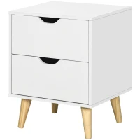 HOMCOM Bedside Table, Bedside Cabinet with 2 Drawers, Side End Table with Pine Wood Legs for Bedroom Living Room, White(m-12)
