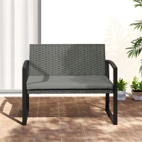 Outsunny Two-Seater Rattan Garden Bench - Grey/Black(m-8)