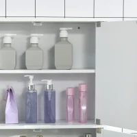 kleankin Armoire Murale de Salle de Bain avec Miroir - Armoire à Glace - Placard de Rangement Toilettes - 4 Portes, étagère - Verre MDF Blanc(m-9)