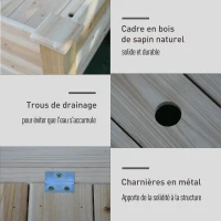 Outsunny Jardinière sur Pieds carré Potager 2 étages dim. 115L x 114l x 76H cm Inserts d'irrigation Bois Sapin Naturel(m-7)