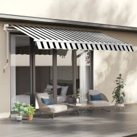 Outsunny Marquise, Protection Solaire, rétractable, avec manivelle, cadre en métal, polyester, bleu + blanc, 3,95 x 2,45 x 3,50 m(m-2)