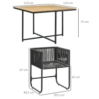 Outsunny Salon de jardin ensemble 5 pièces avec 1 table et 4 fauteuils 8 coussins table en composite plateau aspect bois naturel(m-3)