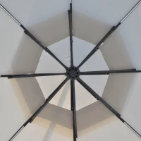 Outsunny 3(m) Cantilever Banana Parasol Hanging Umbrella with Double Roof, LED Solar lights, Crank, 8 Sturdy Ribs and Cross Base for Outdoor, Garden, Patio, Light Grey(m-9)