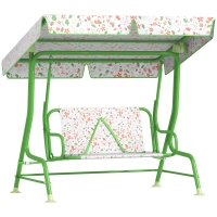 AIYAPLAY Baloiço de Jardim para Crianças com 2 Lugares Toldo Ajustável Cinto de Segurança e Desenho de Borboletas 112x75x120 cm Verde