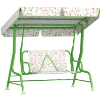 AIYAPLAY Baloiço de Jardim para Crianças com 2 Lugares Toldo Ajustável Cinto de Segurança e Desenho de Borboletas 112x75x120 cm Verde(m-1)
