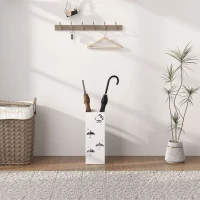 HOMCOM Suporte para Guarda Chuva de Aço com 4 Ganchos e Bandeja de Gotejamento Amovível 15,5x15,5x41 cm Branco(m-9)