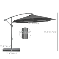 Outsunny 3(m) Garden Banana Parasol Cantilever Umbrella with Crank Handle, Cross Base, Weights and Cover for Outdoor, Hanging Sun Shade, Black(m-3)