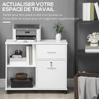 Vinsetto Support d'imprimante Organisateur Meuble de rangement de Bureau Caisson avec 2 tiroirs Dont 1 verrouillable pour format A4 - dim. 86,3I x 40P x 66,5H cm - en Bois Blanc(m-4)