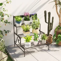 Outsunny Suporte para Plantas de 3 Níveis com Desenho em Escada Suporte para Vasos de Plantas para Interior e Exterior 73x66x85 cm Preto(m-7)