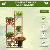 Outsunny Étagère à Fleurs en Bois Supports de Pots Porte Plante Bois 5 tablettes Ornement Petites barrières 60 x 30x 130cm Bois de Sapin traité carbonisation pour Intérieur Jardin Terrasse Balcon(m-4)