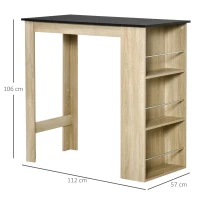 HOMCOM Table de bar table haute de cuisine mange-debout comptoir - dim. 112L x 57l x 106H cm - 3 étagères - aspect chêne clair noir(m-3)