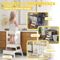 AIYAPLAY Torre Montessoriana per Bambini con Lavagna e Ringhiera, in Legno, 55x52.5x87.5 cm, Bianco e color Legno(m-4)