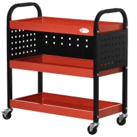 DURHAND Carro de Ferramentas Carro de Oficina de Aço com 3 Prateleiras Rodas e Painéis Perfurados 75x35x80 cm Vermelho e Preto(m-10)