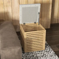 HOMCOM Banco com Armazenamento 57,7L Banco com Arrumação Estofado em Linho Sintético com Estrutura em Bambu 40x40x47 cm Cinza e Madeira(m-2)