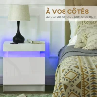 HOMCOM Table de chevet table de nuit lumière LED RVB panneau haute brillance avec 2 tiroirs pour salon chambre à coucher blanc(m-5)