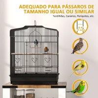 PawHut Gaiola para Pássaros 46,5x36x59 cm Gaiola de Metal para Pássaros com 2 Comedouros 2 Poleiros Baloiço Bandeja Amovível Preto(m-7)