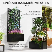 Outsunny Floreira de Metal com Ecrã de Privacidade com Ramos Decorativos Floreira de Parede ou Independente  61x23x113 cm Preto(m-6)