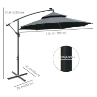 Outsunny 3(m) Cantilever Banana Parasol Hanging Umbrella with LED Solar lights, Crank, 8 Sturdy Ribs and Cross Base for Outdoor, Garden, Patio, Black(m-3)