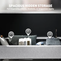 HOMCOM Storage Ottoman with Armrest, Upholstered Linen Storage Bench, Window Seat with Rubberwood Legs, Footstool for Bedroom Living Room, Hallway, Light Grey(m-5)