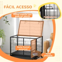 PawHut Gaiola para Cães com Parte Superior Rebatível Suporte de Tigelas Bandeja Amovível Rodas e Porta Dupla 92x62x73 cm Preto(m-6)