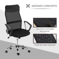 HOMCOM Cadeira de Escritório  de Tecido de Malha Encosto para a Cabeça de PU  Carga de 120 kg Preto(m-7)