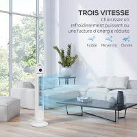 HOMCOM Ventilateur colonne 55W 3 vitesses, télécommande, minuterie 24h, oscillant, mode veille, blanc(m-4)