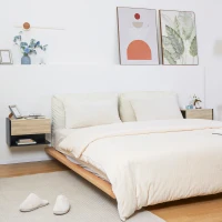 HOMCOM Lot de 2 Tables de Chevet murales - Lot de 2 Tables de Nuit - tiroir Coulissant, étagère, Bicolore Aspect chêne Noir(m-2)