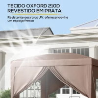Outsunny Tenda de Jardim com Paredes Laterais Amovíveis Janelas Porta com Fecho de Correr e Bolsa de Transporte 295x295x196-258 cm Café(m-5)
