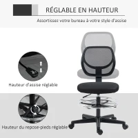 Vinsetto Chaise de bureau assise haute en maille hauteur réglable 50-70 cm avec repose-pied pivotant 360° noir(m-4)