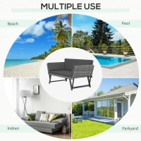 Outsunny 2 Seater Rattan Sofa with Cushions, 2-in-1 PE Rattan Daybed Sofa with Left Up or Down Armrests, Garden Chaise Lounger Loveseat for Outdoor, Patio, Mixed Grey(m-6)