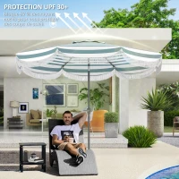 Outsunny Parasol de jardin 2,7 ​​m, parasol inclinable d'extérieur UPF 30+ avec manivelle, 8 baleines, bleu clair et blanc(m-5)