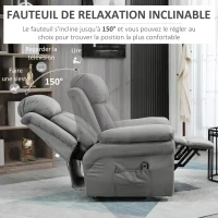 HOMCOM Fauteuil de Relaxation électrique Fauteuil releveur inclinable avec Repose-Pied Ajustable gris(m-5)