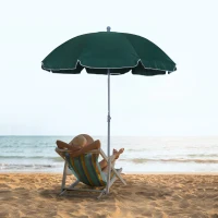 Outsunny 2.2m Beach Umbrella, Portable Parasol with Tilting Function, Outdoor Sunshade Shelter with 8 Ribs, Green(m-10)