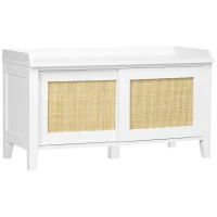 HOMCOM Banc à chaussures meuble de rangement avec porte coulissante et façades rotin tissé 80 x 35 x 45 cm blanc(m-1)