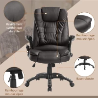 HOMCOM Fauteuil de bureau massant et chauffant électrique fauteuil bureau ergonomique revêtement synthétique brun(m-8)