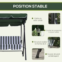 Outsunny Balancelle de jardin 3 places toit inclinaison réglable coussins assise et dossier acier noir polyester vert(m-5)