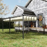 Outsunny Pergola rétractable 3,5 x 6 m pergola pour terrasse structure en aluminium + toile polyester - beige(m-7)
