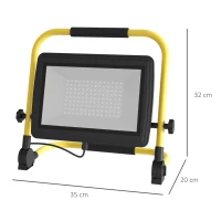 HOMCOM Projetor LED Recarregável com Cabeças e Suporte Ajustáveis 100W 8500 Lúmenes IP65 6500K Refletor LED Portátil 35x20x32 cm Amarelo(m-3)