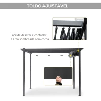 Outsunny Pérgola de Jardim 300x300x223 cm com Toldo de Poliéster Retrátil e Estrutura de Alumínio para Exterior Pátio Cinzento(m-4)