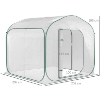 Outsunny Serre de jardin PE, pop-up, serre de balcon, bâche renforcée 140 g/m², châssis en acier, porte zippée enroulable, pour légumes plantes fleurs, intérieur et extérieur, 208x208x195cm, blanc(m-3)