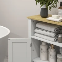 kleankin Meuble bas de salle de bain multi-rangements grande niche placard double porte blanc et naturel(m-8)