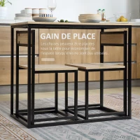 HOMCOM Ensemble Table et chaises de Salle à manger Set de 1 Table + 2 chaises encastrables pour Cuisine - métal Noir Aspect chêne Clair(m-4)