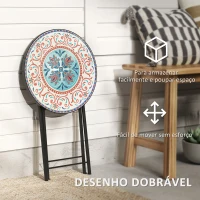 Outsunny Mesa Auxiliar Redonda Mesa de Jardim Dobrável com Bancada em Mosaico e Pés com Almofadas Antiderrapantes Ø35,5x55 cm Multicor(m-5)