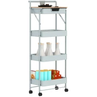 HOMCOM Carrinho Auxiliar com Rodas de 4 Níveis Carrinho de Cozinha com 1 Gaveta e 3 Cestos Carrinho Organizador 45x29,5x117,5 cm Verde(m-10)