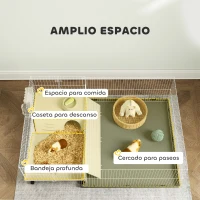 PawHut Jaula para Animales Pequeños con Corral Desmontable Cuenco Botella de Agua y Dispensador de Heno 108x71x57 cm Beige(m-4)