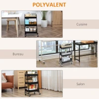 HOMCOM Desserte chariot de rangement en acier à roulettes avec 3 niveaux, plateau MDF, poignées dim. 45L x 31l x 79,4H cm(m-7)